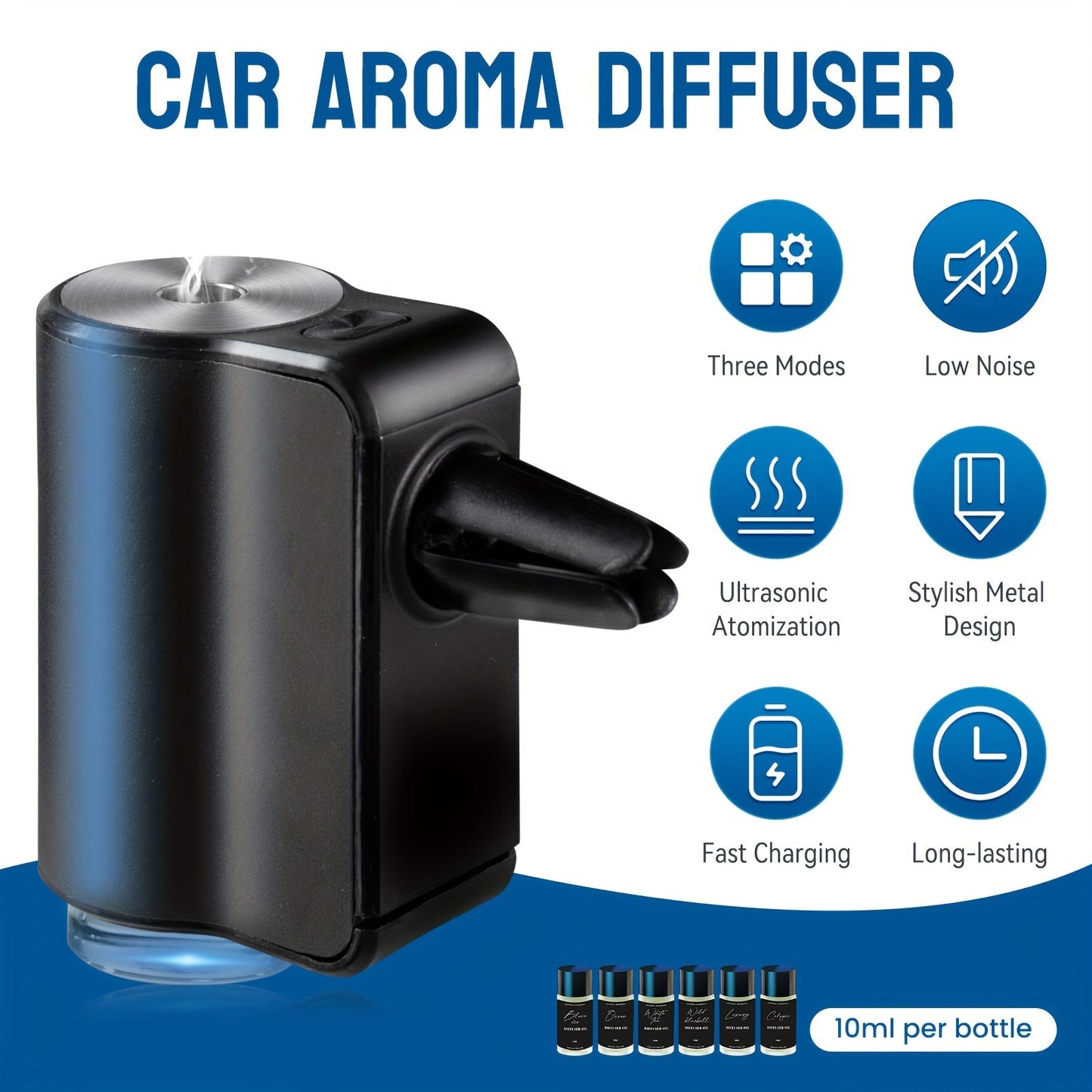 Car Aromatherapy Diffuser USB Essential Oil Air Freshener | 3 Adjustable Mist Modes, Smart Humidifier Fragrance Diffuser for Vehicle – Black, Red, Grey, Pink – Optional 6 Scents Bundle