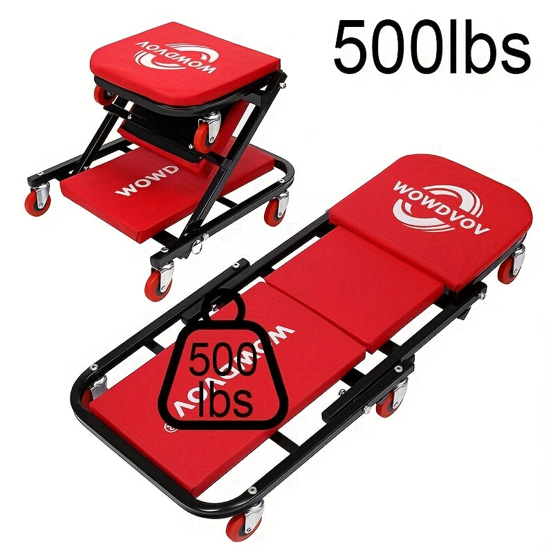 Mechanic Creeper Seat & Auto Repair Bench 3-in-1 – Foldable Z-Shaped Garage Stool with 500 Lb Capacity, 6 Wheel Rollers, Adjustable Lying, Sitting & Leaning Positions for Car Repair & Workshop