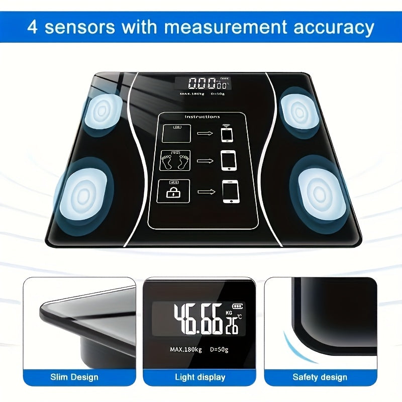 Digital Bathroom Scale 400 lb / 180 kg - Intelligent Body Weight Scale with Backlit LED Display, Sturdy Tempered Glass, Compact Smart Scale for Home