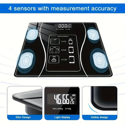 Digital Bathroom Scale 400 lb / 180 kg - Intelligent Body Weight Scale with Backlit LED Display, Sturdy Tempered Glass, Compact Smart Scale for Home