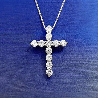 Moissanite Cross Necklace 925 Sterling Silver 11ct Brilliant Cut Pendant Necklace for Women - Luxury Hypoallergenic Religious Jewelry Gift for Her Valentine's Day Christmas