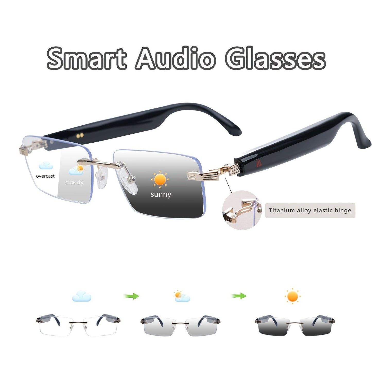 Photochromic Smart Glasses with Bluetooth Audio – Auto Color Changing Lenses, Anti Blue Light, Wireless Music & Calls, Sports Driving Unisex Eyewear, Great Holiday Gift