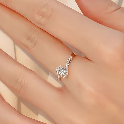 925 Sterling Silver Four Claw Twisted Zirconia Engagement Ring – Hollowed Out Spiral Band with CZ Inlay, Sizes 6-10, Valentine's Day Promise Ring Gift for Women