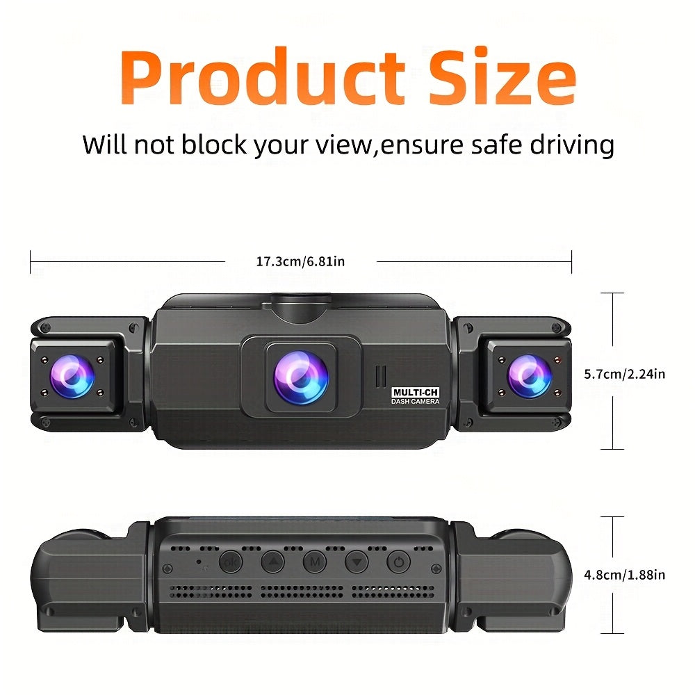 4K Dash Cam 360° Rotary 4-Channel Car DVR – Free 32GB SD Card, Night Vision, 24H Loop Recording, Parking Monitor, Front 4K + Rear Left Right 1080P, for Cars SUVs Trucks Rideshare