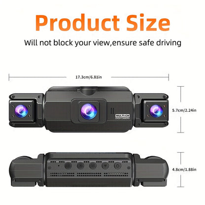 4K Dash Cam 360° Rotary 4-Channel Car DVR – Free 32GB SD Card, Night Vision, 24H Loop Recording, Parking Monitor, Front 4K + Rear Left Right 1080P, for Cars SUVs Trucks Rideshare