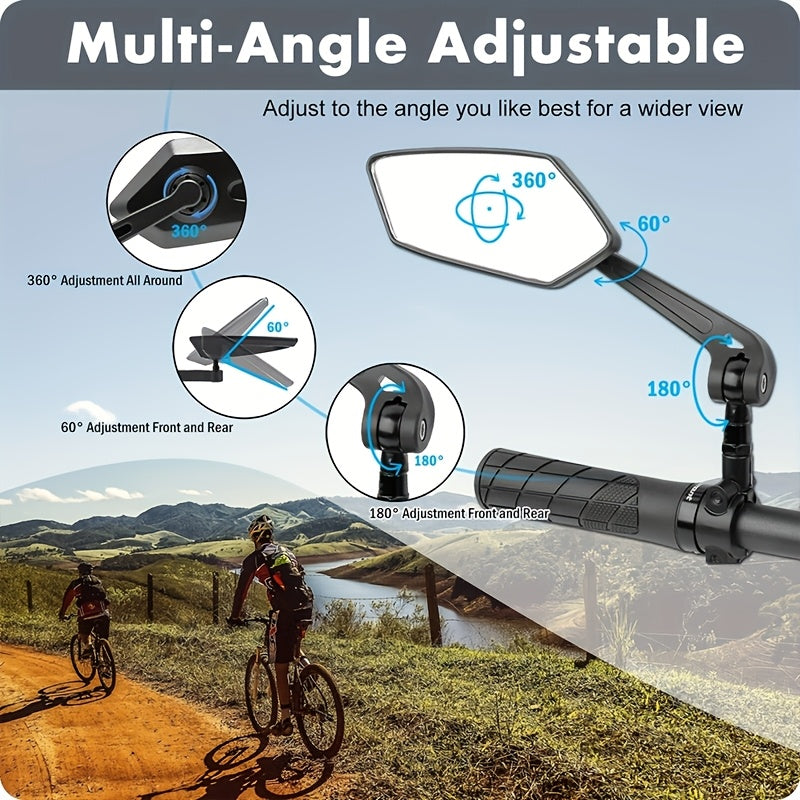 Large HD Foldable Bike Mirrors 2-Pack for Ebike, Bicycle, Motorcycle & Scooter – 360° Adjustable Handlebar Rearview Mirror, Scratch-Resistant Glass, High-Speed Stable, Durable ABS, Easy Install