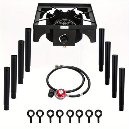 High Pressure Propane Burner Stove 100,000-225,000 BTU - Heavy Duty Cast Iron Outdoor Camp Cooker with Detachable Legs, CSA Listed Regulator, 1 or 3 Burner for Camping, Tailgating & Brewing