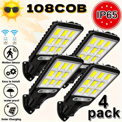 Solar Security Wall Light 108COB LED Motion Sensor with Remote Control – 3 Working Modes, Outdoor Waterproof Spotlight for Garden Patio Porch Garage Door – 2/4/6/8 Pack, Holiday Gift