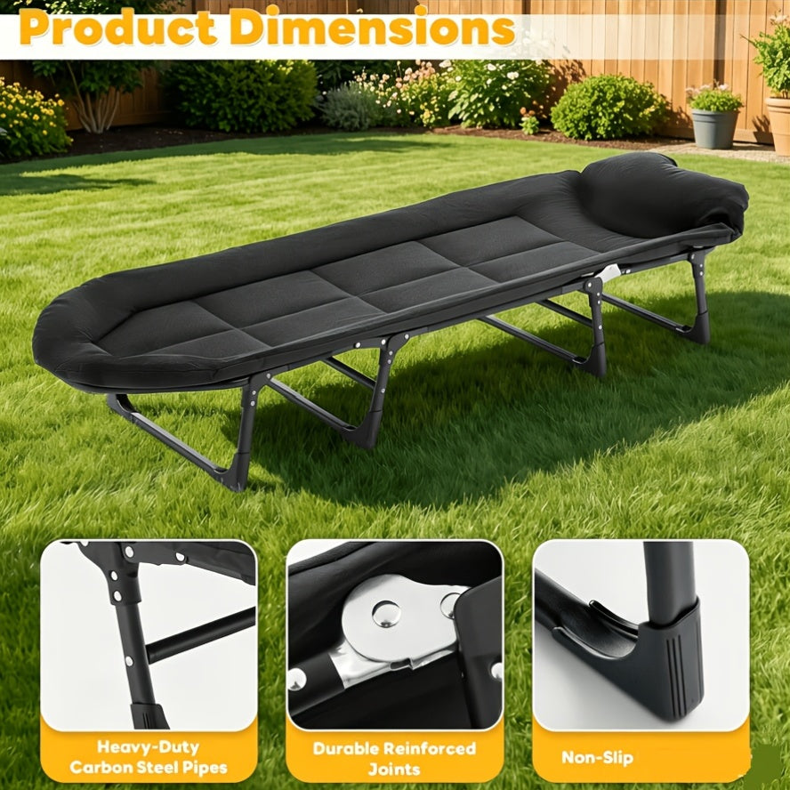 XL Camping Cot with Built-In Headrest & Removable Mattress – 71" Portable Folding Bed, Heavy Duty Frame for Adults – for Camping, Guest Bed, Travel & Picnic