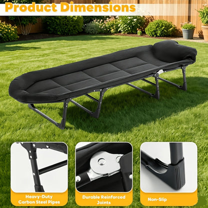 XL Camping Cot with Built-In Headrest & Removable Mattress – 71" Portable Folding Bed, Heavy Duty Frame for Adults – for Camping, Guest Bed, Travel & Picnic