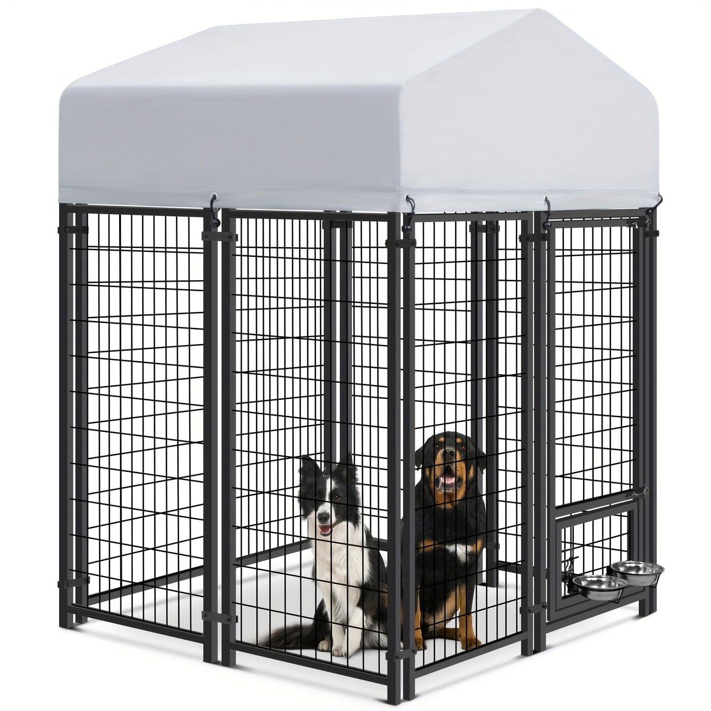 Large Dog Enclosure Outdoor Heavy Duty Welded Wire Steel Dog Playpen with UV-Resistant Roof Cover, Secure Lock Pet Pen Fence for Big Dogs Outside Exercise Play Area