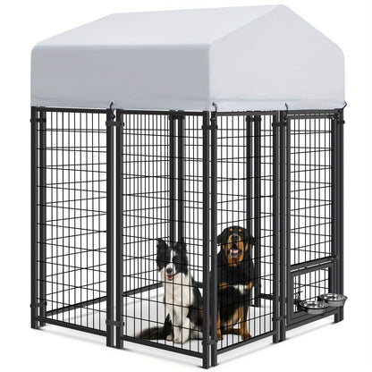 Large Dog Enclosure Outdoor Heavy Duty Welded Wire Steel Dog Playpen with UV-Resistant Roof Cover, Secure Lock Pet Pen Fence for Big Dogs Outside Exercise Play Area