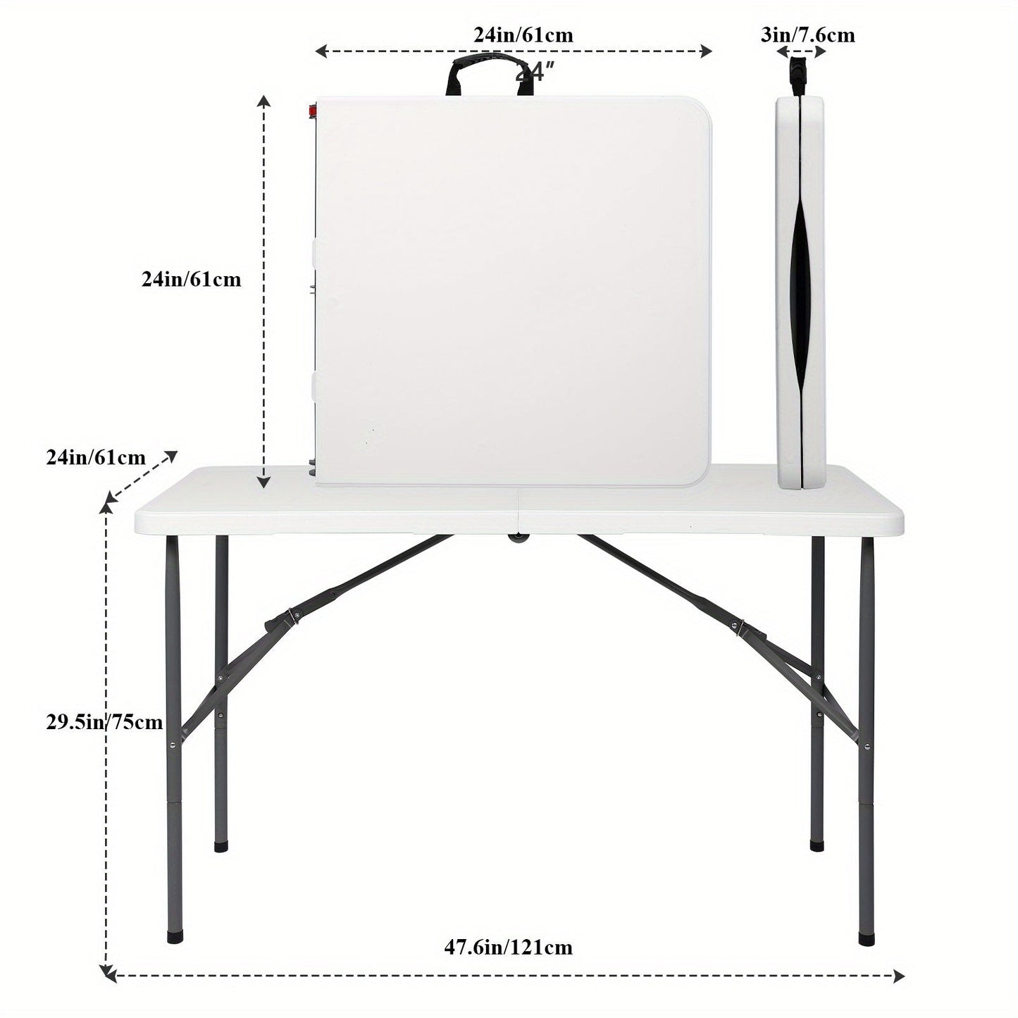 Folding Table 4ft & 6ft Portable Rectangle Table for Camping, Picnic, Wedding & Party – Lightweight with Carrying Handle, Easy Setup, Indoor Outdoor Fold Up Table – White