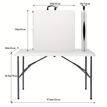 Folding Table 4ft & 6ft Portable Rectangle Table for Camping, Picnic, Wedding & Party – Lightweight with Carrying Handle, Easy Setup, Indoor Outdoor Fold Up Table – White