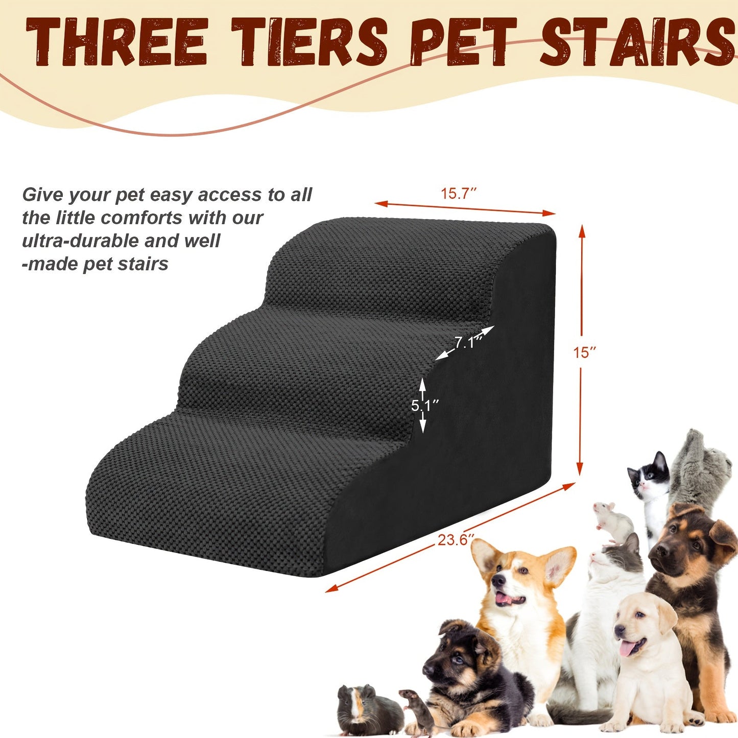 Memory Foam Dog Steps Pet Stairs 2 3 4 Step with Non-Slip Bottom & Washable Cover – Supportive Pet Steps for Sofa Bed, Great for Senior Dogs & Puppies, Multiple Colors