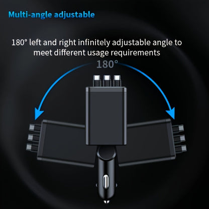 7-in-1 Car Charger with LED Color Light & 3 Retractable Cables – Fast Charging USB Hub, 180° Adjustable, Digital Display, Universal Fit for iPhone Android