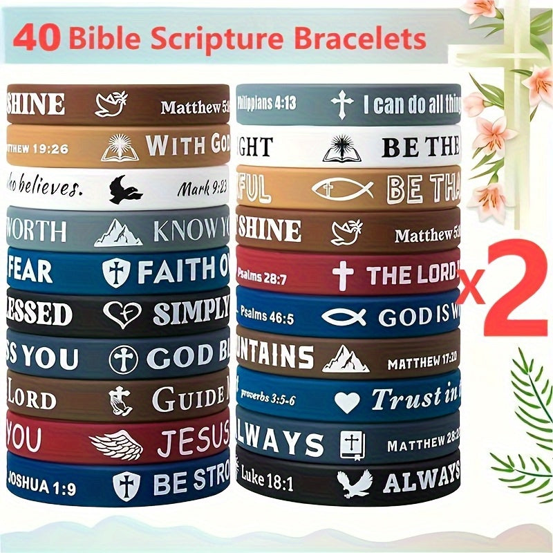 40-Pack Bible Verse Silicone Bracelets Colorful Inspirational Christian Faith Wristbands Unisex Lightweight Daily Wear Church Party Gift