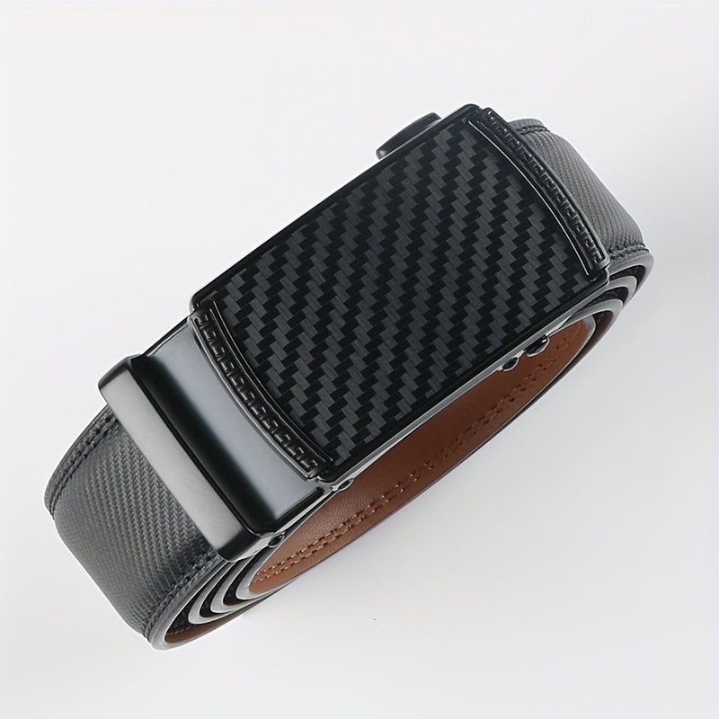 Men's Genuine Leather Ratchet Belt with American Flag Automatic Buckle – Adjustable Alloy Clasp in Black & Brown for Formal and Casual Wear