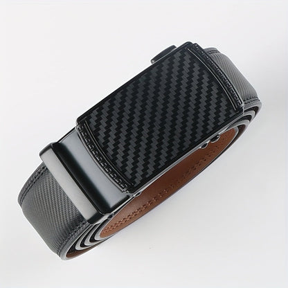Men's Genuine Leather Ratchet Belt with American Flag Automatic Buckle – Adjustable Alloy Clasp in Black & Brown for Formal and Casual Wear