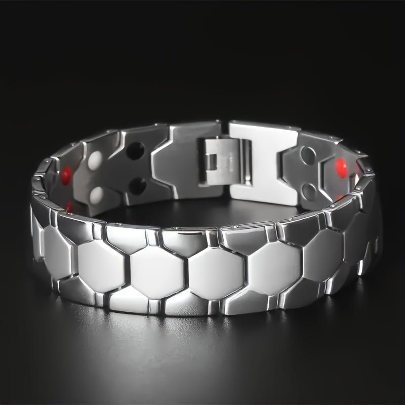 Men's Titanium Alloy Hexagonal Wide Bracelet 2pcs – Hypoallergenic Water-Resistant Removable Wristband with Snap Ring, Fashion Accessory Gift for Men in Black Silver Gold
