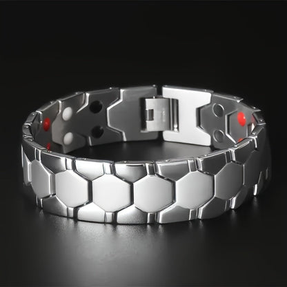 Men's Titanium Alloy Hexagonal Wide Bracelet 2pcs – Hypoallergenic Water-Resistant Removable Wristband with Snap Ring, Fashion Accessory Gift for Men in Black Silver Gold