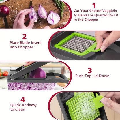 16-in-1 Vegetable Chopper with 8 Blades & Container – Professional Onion Chopper, Multi-Function Food Slicer Dicer for Kitchen, Carrot Chopper Meal Prep Tool, Great Father's Day Gift