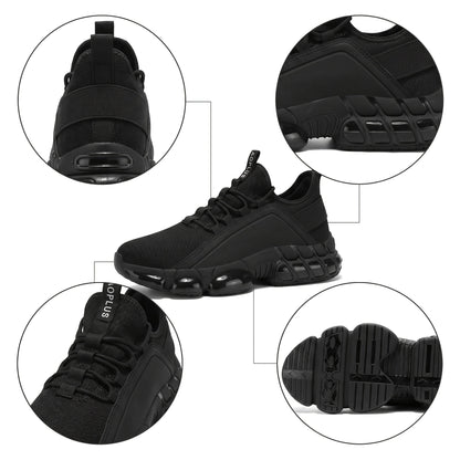 Men's Lightweight Breathable Running Shoes, Low-Top Road Training Sneakers with Rubber Sole & Lace-Up Closure, All-Season Comfort Athletic Footwear for Gym, Training & Casual Wear - White, Black, Blue, Khaki