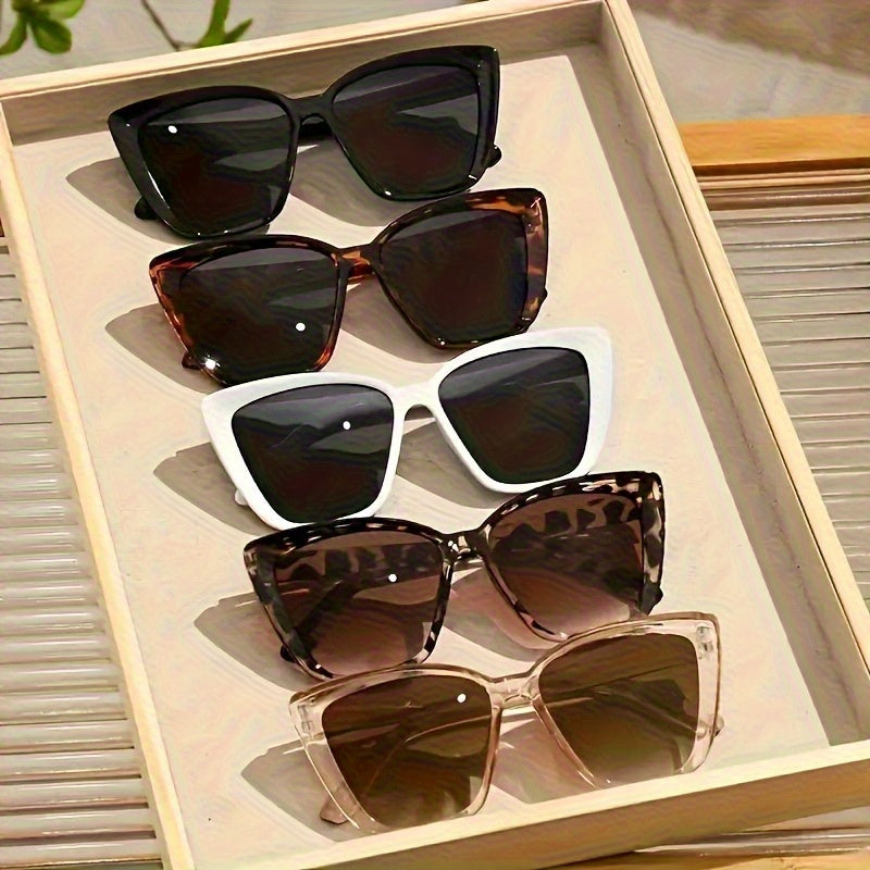 5Pcs Women's Cat Eye Sunglasses Set – Tortoiseshell Large Frame UV Protection Fashion Eyewear with Protective Case & Microfiber Cloth, Stylish Shades for Driving, Outdoor & Everyday Wear
