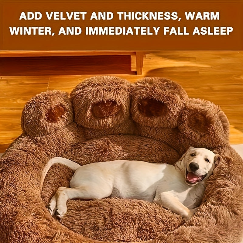 Bear Paw Plush Round Pet Bed for Dogs & Cats – Soft Calming Dog Bed, Non-Slip Cat Bed, Warm Cozy Puppy Bed, Small Medium Large, 20/24/28/36 Inch, Coffee/Pink/Gray
