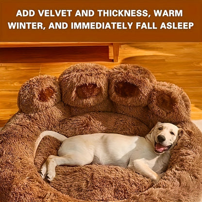 Bear Paw Plush Round Pet Bed for Dogs & Cats – Soft Calming Dog Bed, Non-Slip Cat Bed, Warm Cozy Puppy Bed, Small Medium Large, 20/24/28/36 Inch, Coffee/Pink/Gray