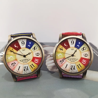 Colorful Bohemian Women’s Quartz Watch – Striped Band Analog Wristwatch with Stainless Steel Case, Shock Resistant, Fun Boho Style for Daily Wear & Gifts