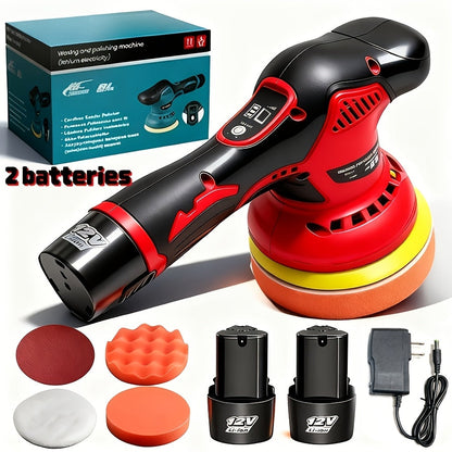 Cordless Car Polisher Buffer 8-Speed 5000 RPM 5-Inch Pad – Dual Power Battery & Plug-In Car Polishing Kit for Scratch Removal Auto Detailing Paint Correction – Red Yellow & Polishing Machine Variants