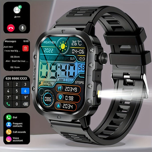 Smart Watch 2.01 Inch Large Screen LED Flashlight Fitness Tracker for Men Women Compatible Android iPhone Outdoor Sports Activity Tracker Heart Rate Monitor Step Counter Sleep Tracker