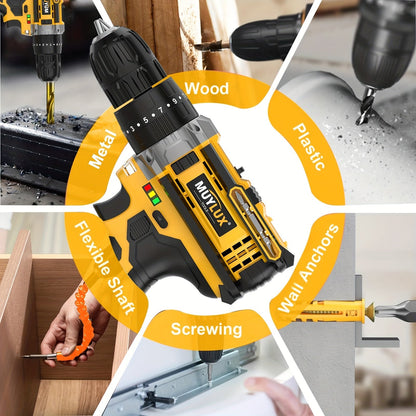 20V Cordless Drill Set with Battery & Fast Charger – Impact Power Drill, 45Nm Torque, 3/8" Keyless Chuck, 18+3 Clutch, 2-Speed, LED Work Light for Home & DIY