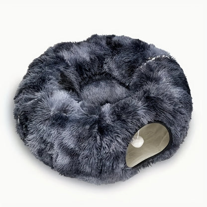 Cat Tunnel with Bed & Donut Peep Hole – Soft Plush Indoor Cat Toy, Multi-functional Hideout & Amusement Park for Cats, Kittens & Rabbits, Includes Pet Scarf, Small Medium Large