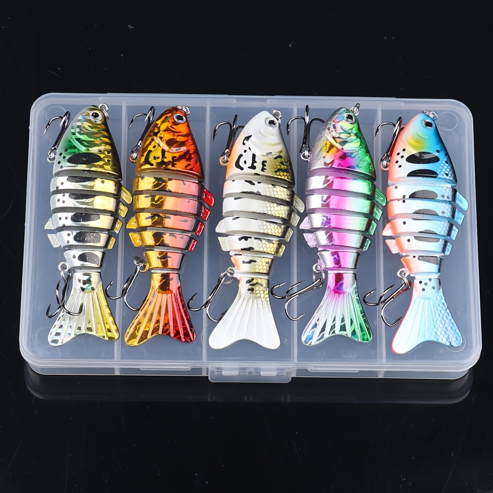 5 Pack Multi-Jointed Fishing Lures with Lifelike Swimming Action – Swimbait for Bass, Trout & Pike, Freshwater & Saltwater Fishing Lure Set, 4 Assorted Models