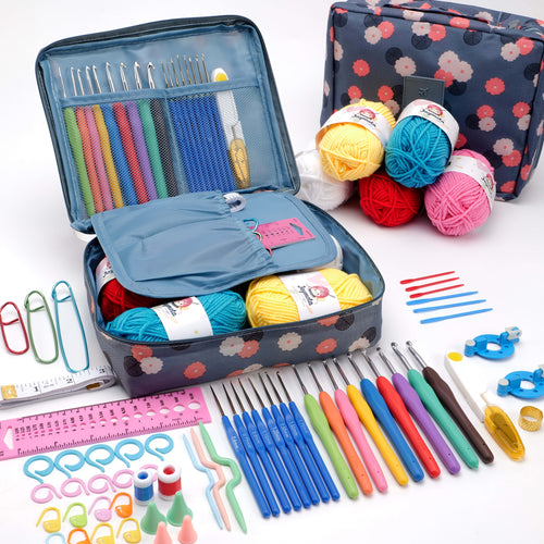 67pcs Complete Crochet Starter Kit for Beginners and Adults - All-in-One Set with 5 Skeins of Yarn, 9 Ergonomic Soft-Grip Hooks 2mm to 6mm, 8 Fine Hooks, Full Accessories and Portable Printed Bag, Perfect DIY Craft Gift for Women and Teens
