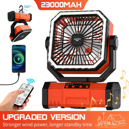 20000mAh Portable Camping Fan with Remote Control, LED Lights, 4 Speeds & 360° Rotation – Rechargeable Battery Operated Oscillating Tent Fan for Outdoor Camping, RV & Travel