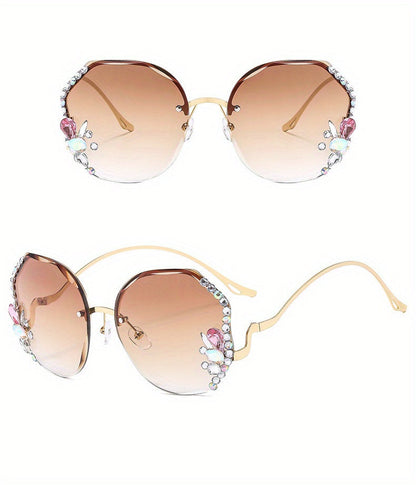 Women's Diamond-Accented Fashion Sunglasses with Case – Gradient UV Protection Lenses, 7 Colors – Stylish Eyewear for Daily Wear, Parties & Summer