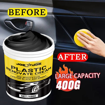 Car Plastic Polish & Tire Coating 400g with Sponge – All-in-One Restorer for Dashboard, Seats & Bumpers, Long-Lasting PVC Formula, Streak-Free Shine, Easy Auto Detailing Application