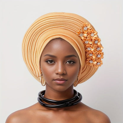 African Nigerian Gele Hat Layered Applique Headpiece Women Wedding Tea Party Fascinator Traditional Headwear 15 Colors Mother's Day Gift