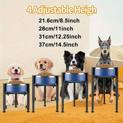 Adjustable Elevated Dog Bowl Stand for Medium & Large Dogs – Durable Metal Raised Feeder, Height 8.5–14.5 Inch, Fits 7–11 Inch Bowls, Anti-Slip Silent Felt Pads, Quick-Detach Travel Friendly