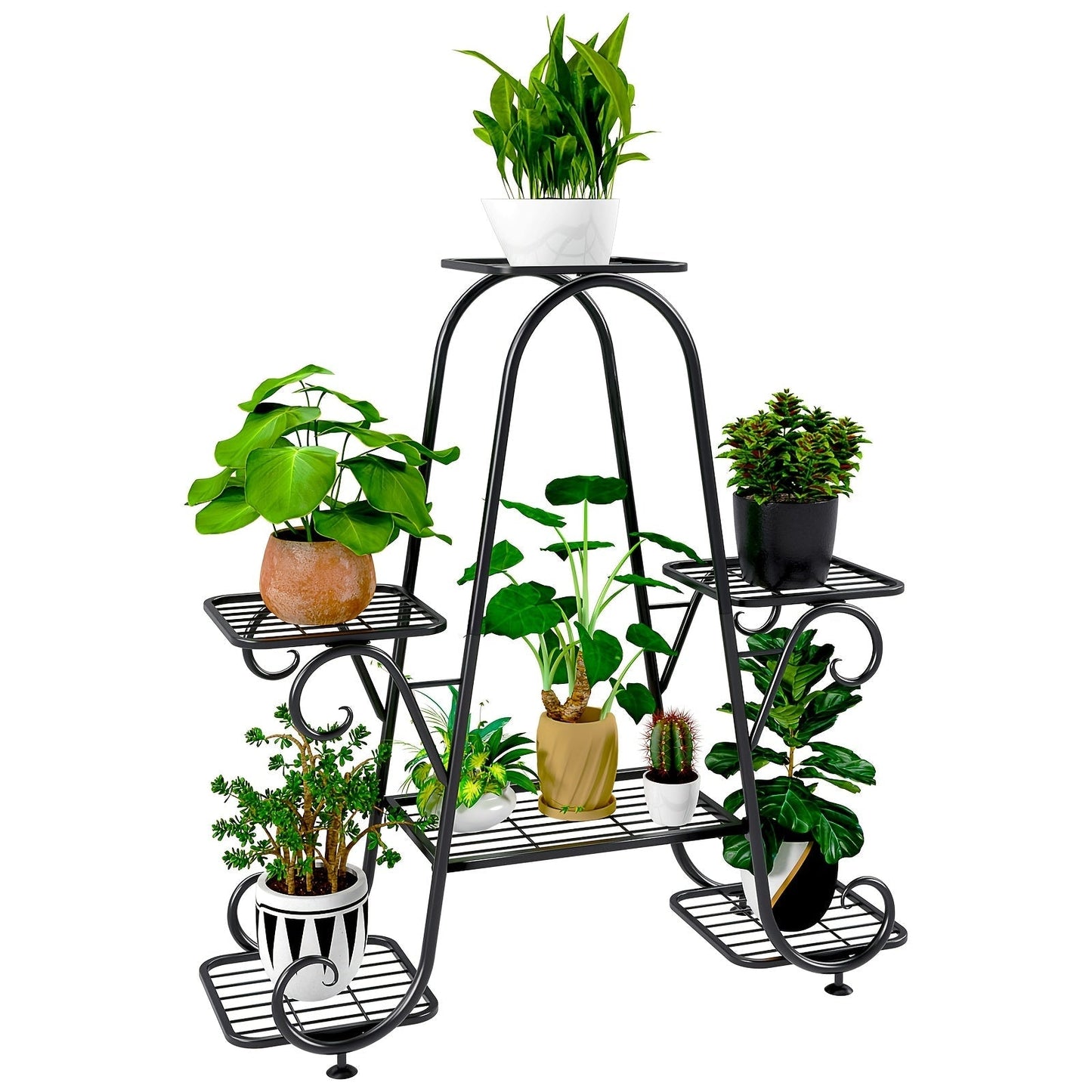 4 Tier Metal Plant Stand Indoor Outdoor Wrought Iron Corner Flower Pot Holder Display Rack Organizer for Garden Patio Balcony Lawn Office Planter Shelf Black