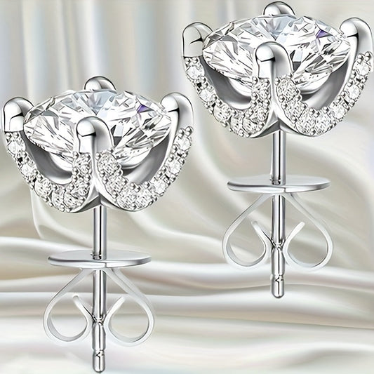 1 Carat Moissanite Solitaire Stud Earrings - 925 Sterling Silver Plated Round Brilliant Diamond Simulant Studs, Elegant Unisex Fashion Jewelry for Women & Men, Perfect Valentine's & Birthday Gift