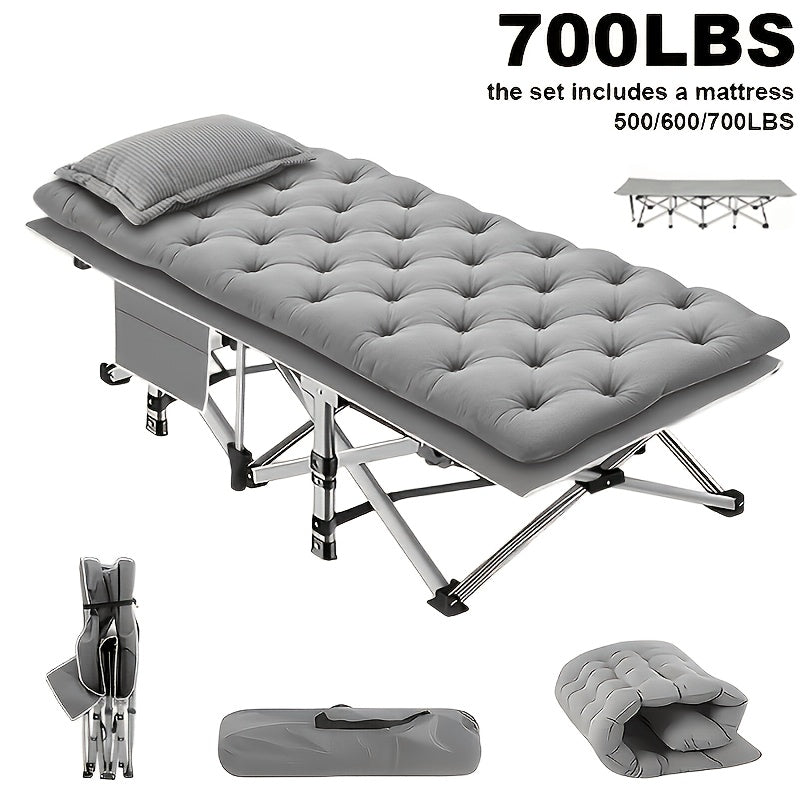 Portable Folding Camping Cot for Adults - Double Layer Oxford Fabric, Heavy Duty 500/600/700 LBS, Foldable Outdoor Camping Bed with Carrying Case for Beach, Nap, Travel, Black & Gray