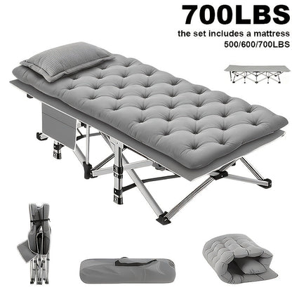Portable Folding Camping Cot for Adults - Double Layer Oxford Fabric, Heavy Duty 500/600/700 LBS, Foldable Outdoor Camping Bed with Carrying Case for Beach, Nap, Travel, Black & Gray