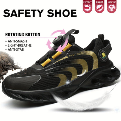 Men's Steel Toe Safety Shoes Wide Width Puncture-Proof with Rotating Buckle – Non-Slip Cushioned Work Boots for Construction, Industrial & Warehouse, Sizes US 6.5–13.5