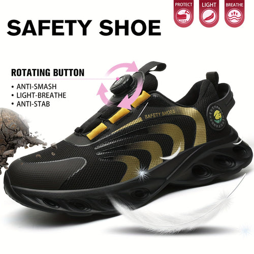 Men's Steel Toe Safety Shoes Wide Width Puncture-Proof with Rotating Buckle – Non-Slip Cushioned Work Boots for Construction, Industrial & Warehouse, Sizes US 6.5–13.5