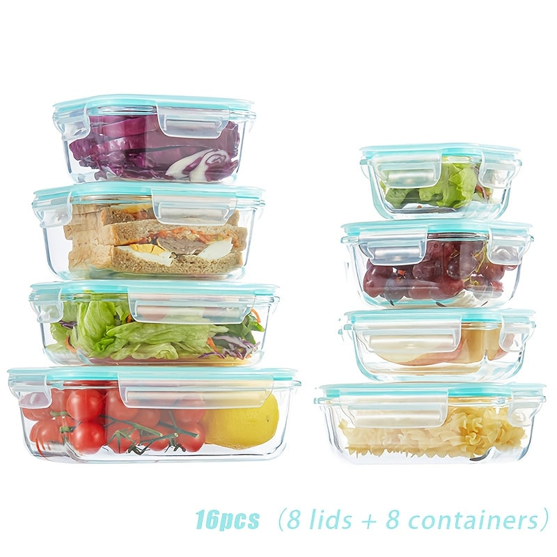 Glass Food Storage Containers Set of 8 with Lids – Borosilicate Leak-Proof Meal Prep Containers, Oven Microwave Dishwasher Safe, Stackable Kitchen Storage for Leftovers & Lunch