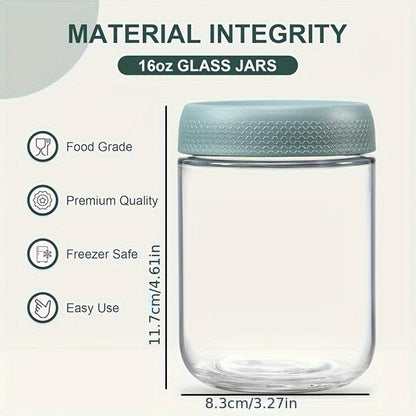 6-Pack 16oz Glass Mason Jars with Airtight Lids – Wide Mouth Overnight Oats Containers, Meal Prep Food Storage Jars for Yogurt, Salad, Snacks, Spice, Sugar – BPA-Free Kitchen Organizer Set